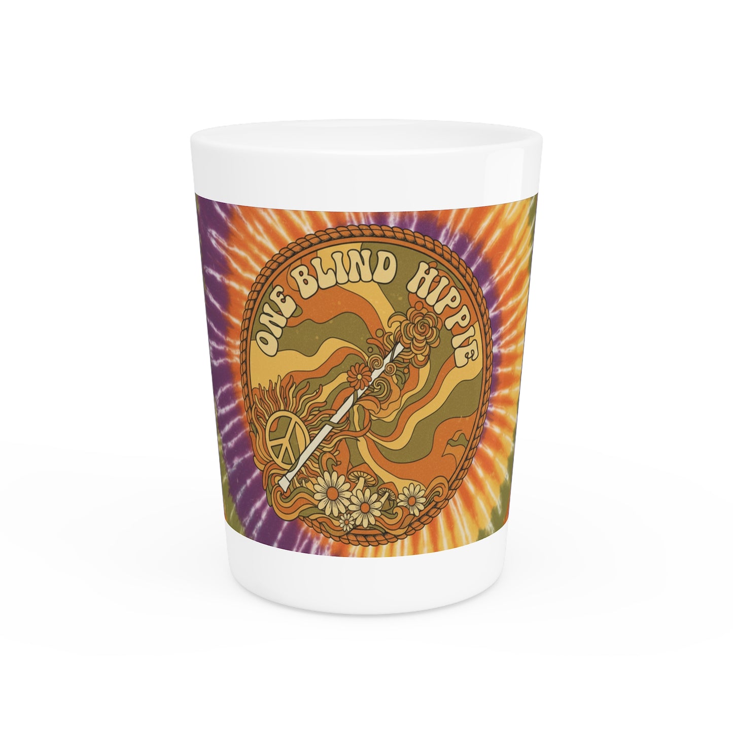 A Hippie Shot Glass — 'One Blind Hippie' Retro Boho Party Glass