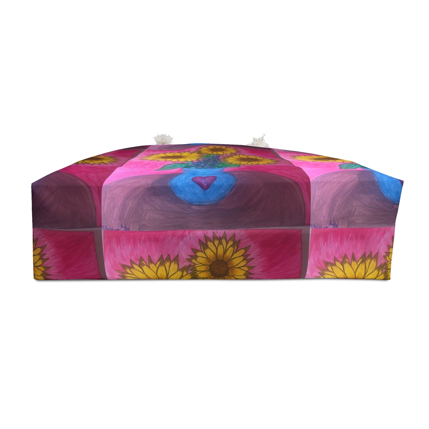 1 Sunflower & Heart Art Weekender Bag - Boho Travel Tote, Floral Gym Bag, Gift for Her, Beach Bag, Summer Essentials