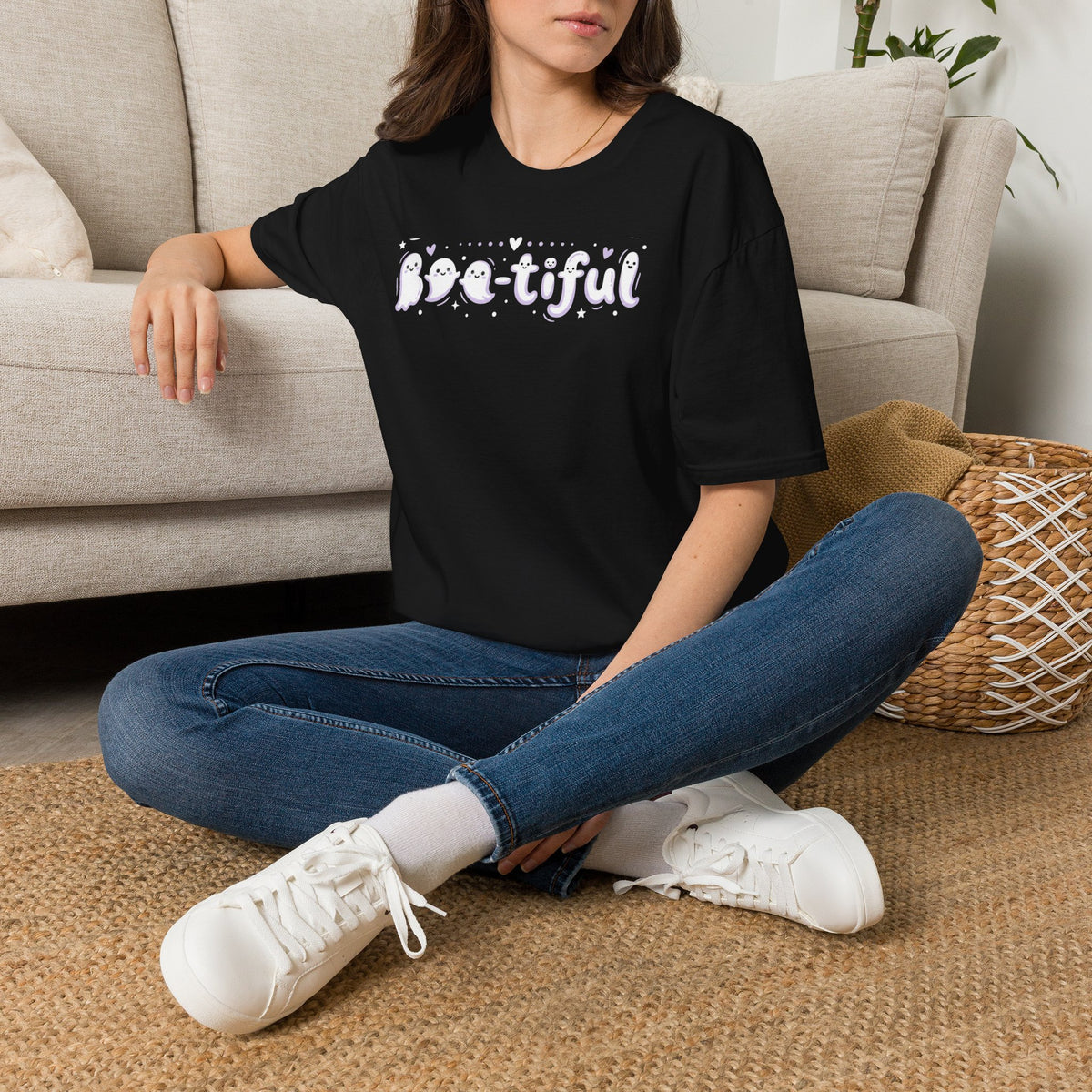 1 — Cute 'Boo-tiful' Halloween Ghost Graphic Tee