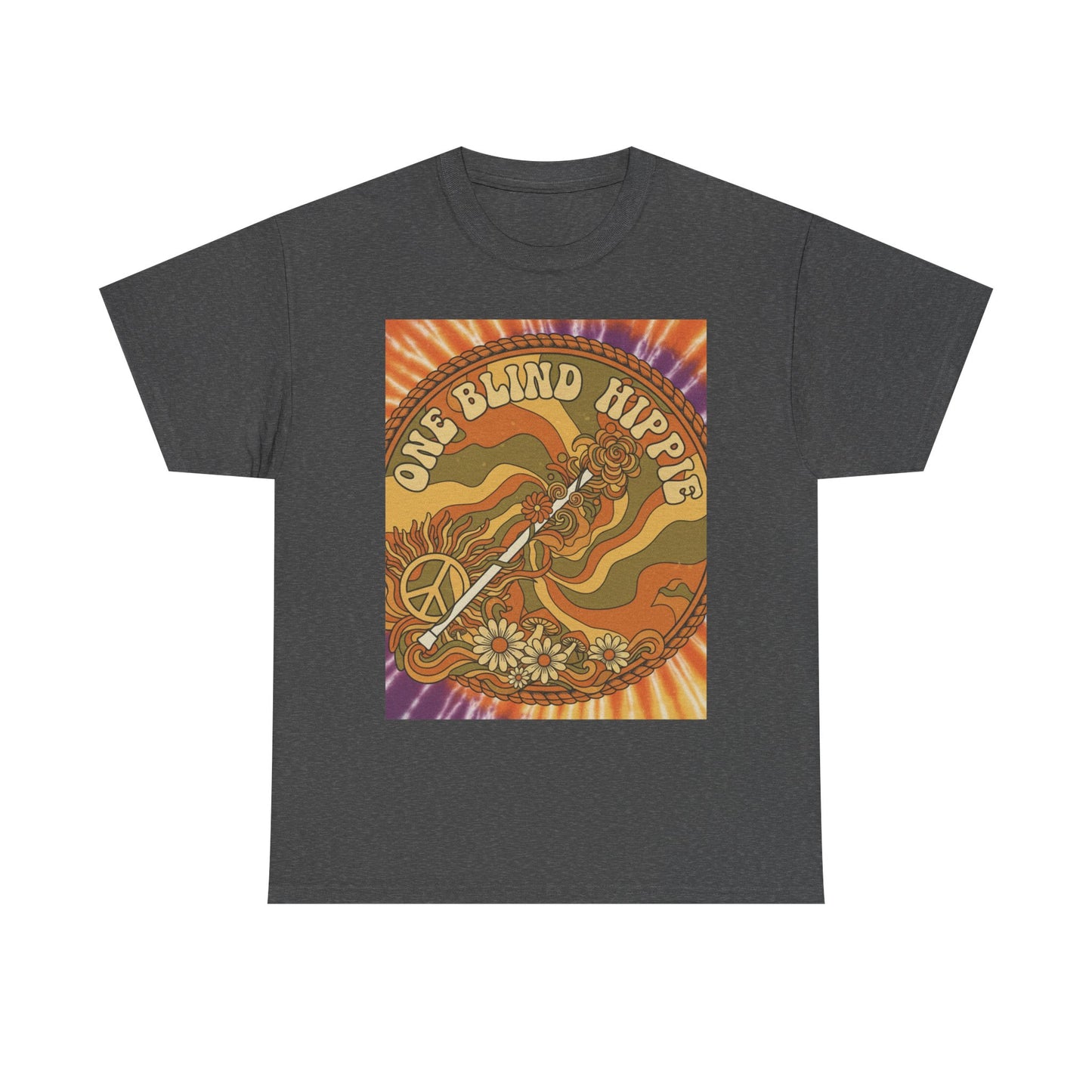 A Psychedelic 'One Blind Hippie' Graphic Tee — Retro Sunflower Peace Shirt