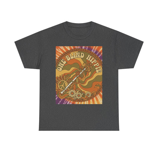A Psychedelic 'One Blind Hippie' Graphic Tee — Retro Sunflower Peace Shirt