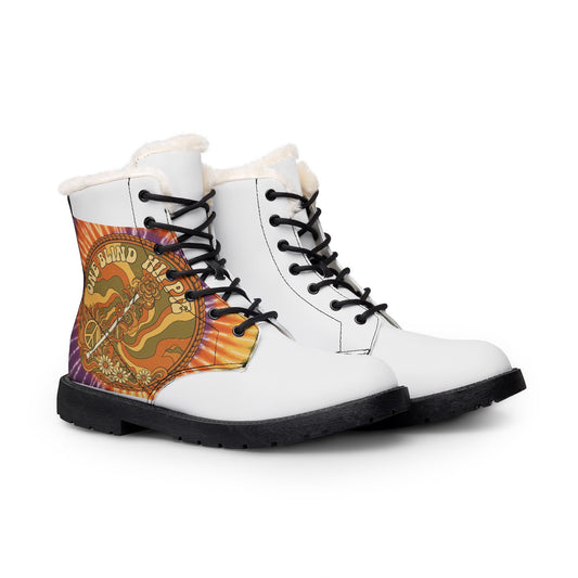 Women's Boots — 'Positive Thoughts Positive Vibes' Hippie Fur & Leather Fashion Boots