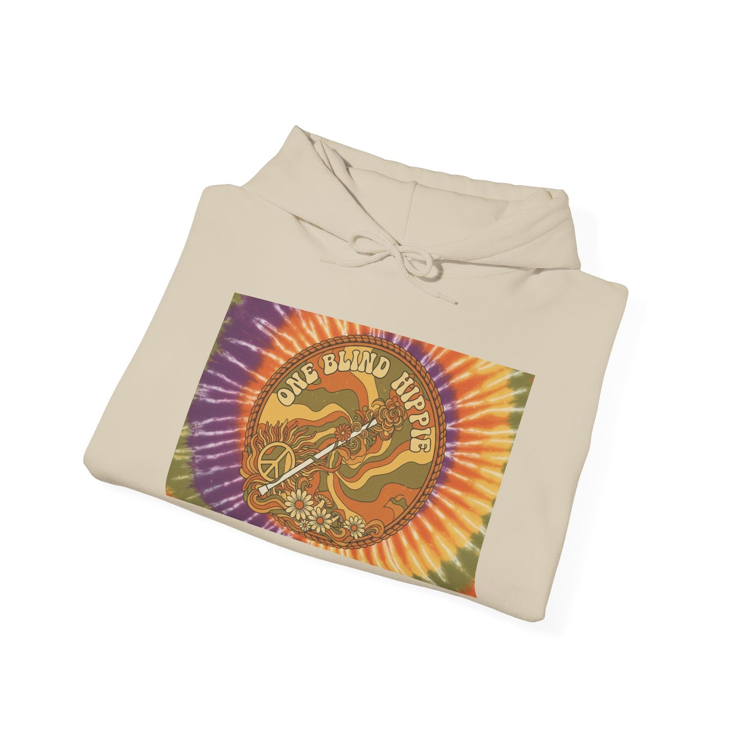 A Positive Vibes Hoodie — "One Blind Hippie" Graphic