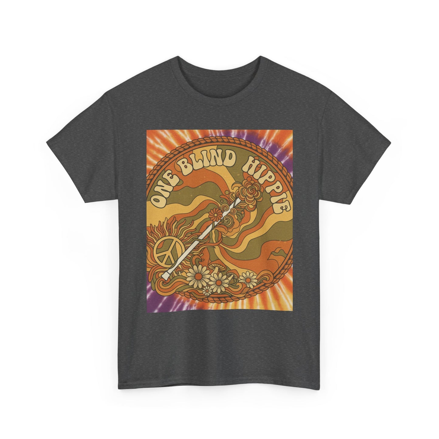 A Psychedelic 'One Blind Hippie' Graphic Tee — Retro Sunflower Peace Shirt