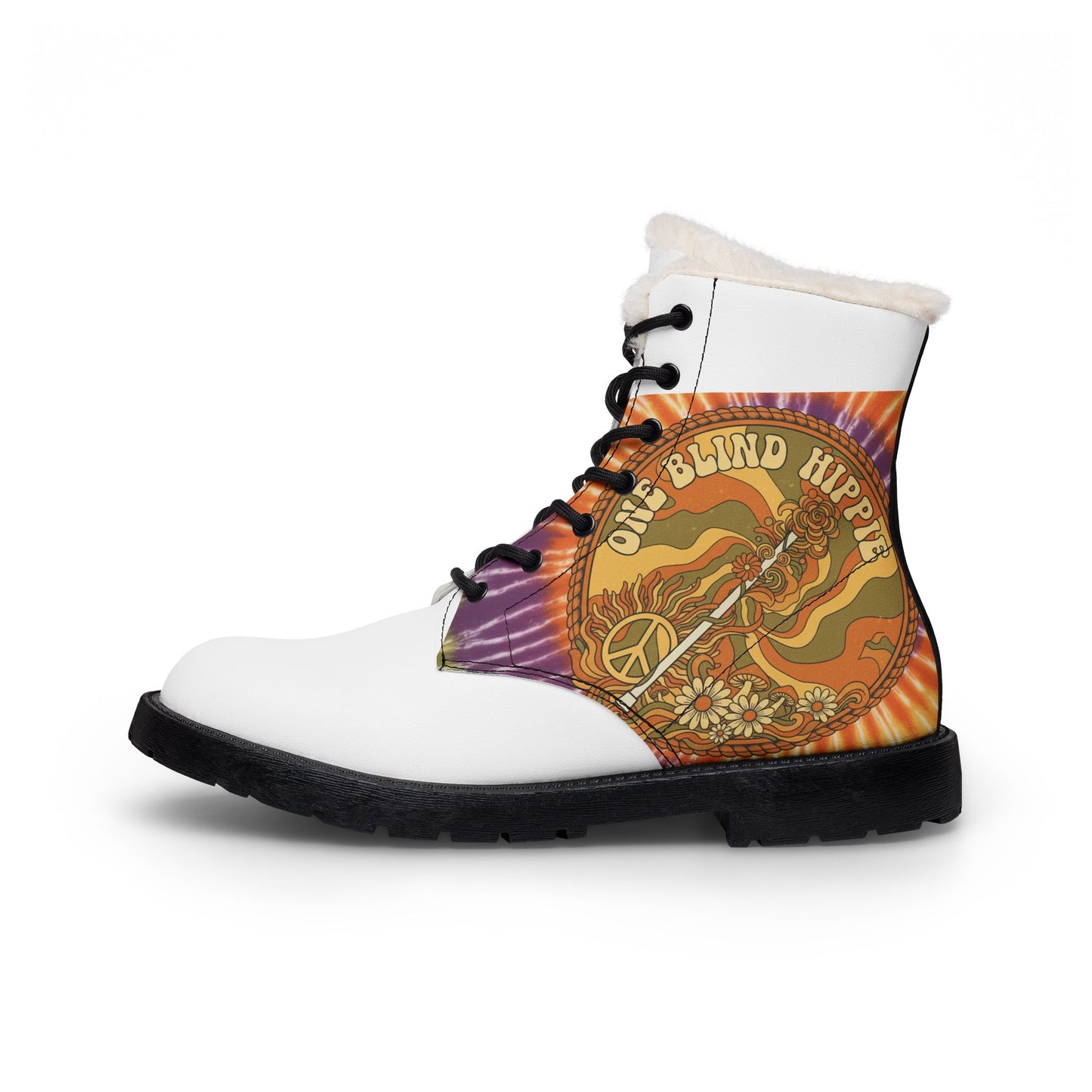 Women's Boots — 'Positive Thoughts Positive Vibes' Hippie Fur & Leather Fashion Boots