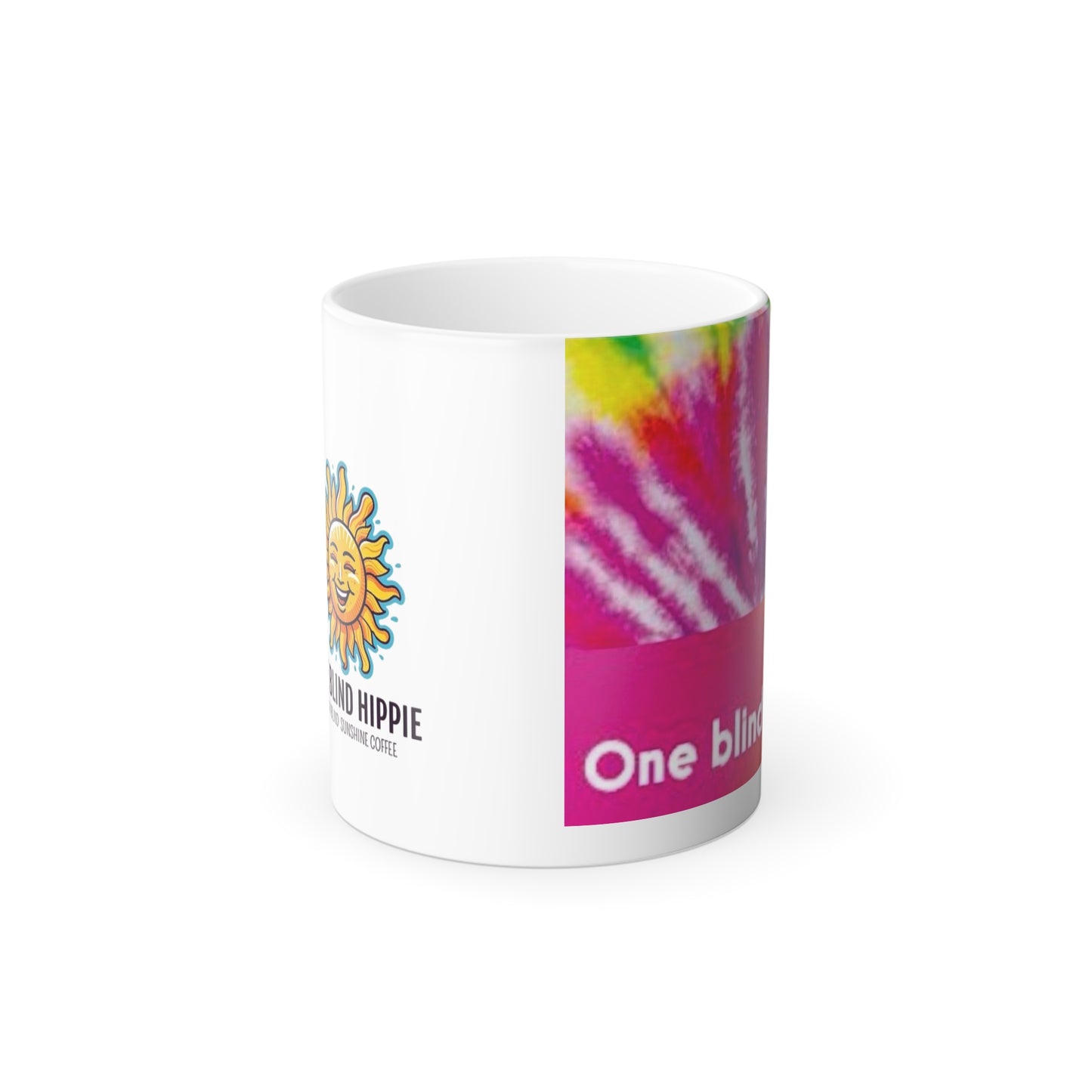 1 Color Morphing Mug - One Blind Hippie, Color Changing Coffee Cup, Fun Gift for Hippies, Unique Tea Mug, Tie-Dye Vibe