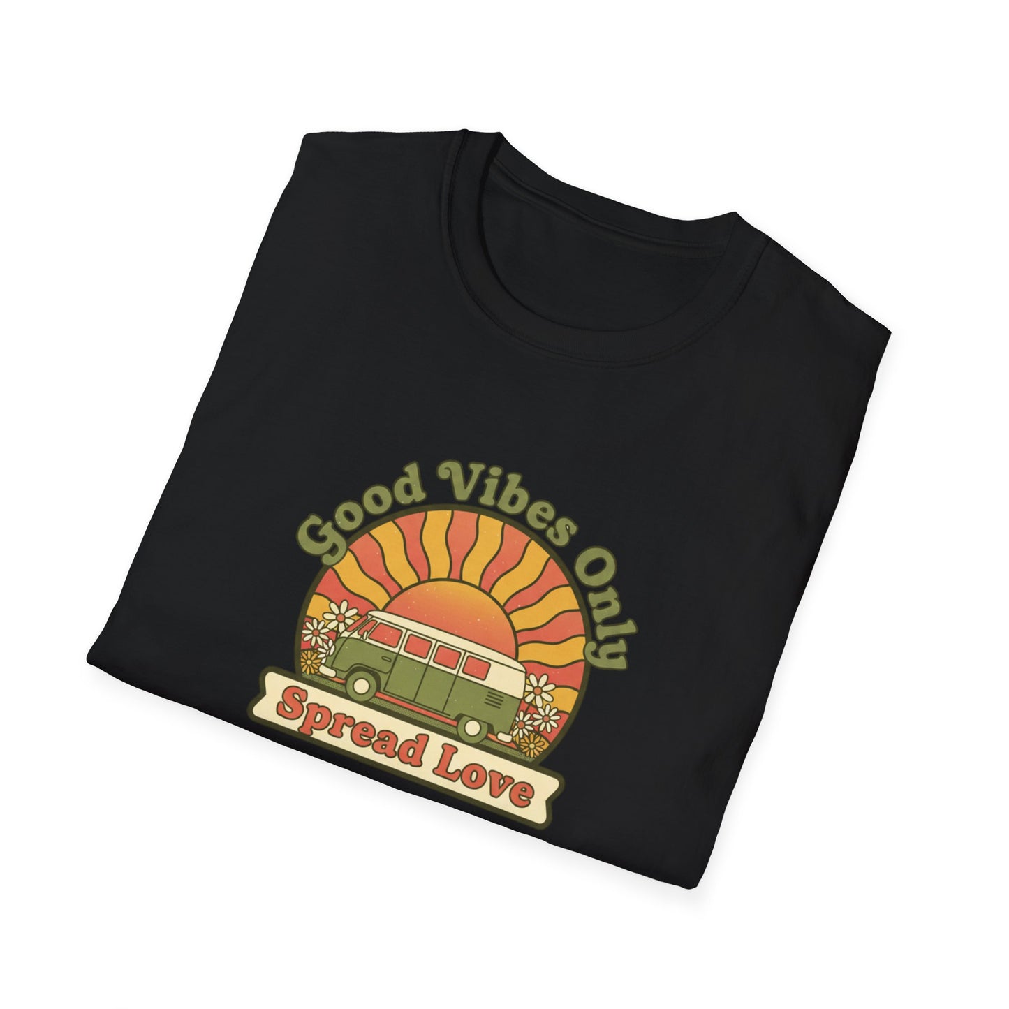 Good Vibes Only T‑Shirt — Retro Hippie Van & Tie-Dye “Spread Love” Tee